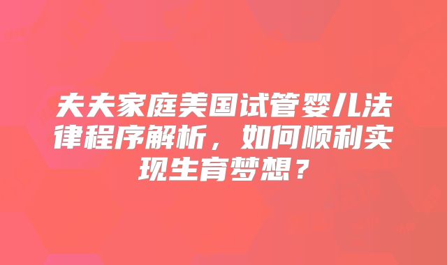 夫夫家庭美国试管婴儿法律程序解析，如何顺利实现生育梦想？