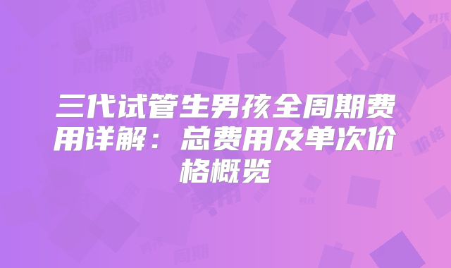 三代试管生男孩全周期费用详解：总费用及单次价格概览