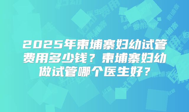 2025年柬埔寨妇幼试管费用多少钱?柬埔寨妇幼做试管哪个医生好?