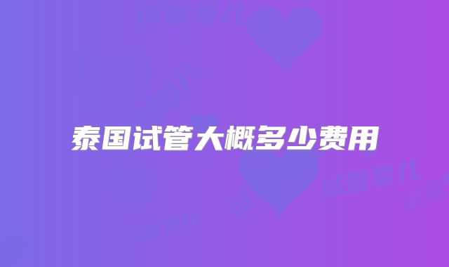 泰国试管大概多少费用