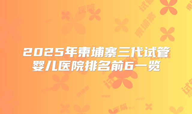 2025年柬埔寨三代试管婴儿医院排名前6一览