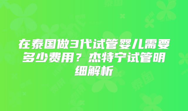 在泰国做3代试管婴儿需要多少费用？杰特宁试管明细解析