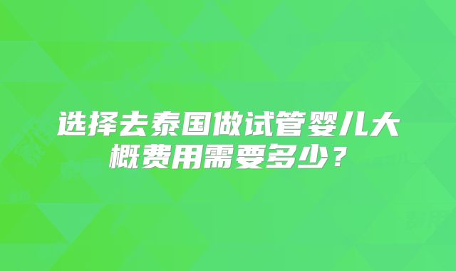 选择去泰国做试管婴儿大概费用需要多少？