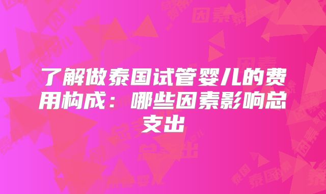了解做泰国试管婴儿的费用构成:哪些因素影响总支出