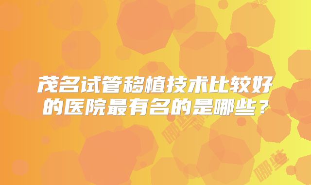 茂名试管移植技术比较好的医院最有名的是哪些？