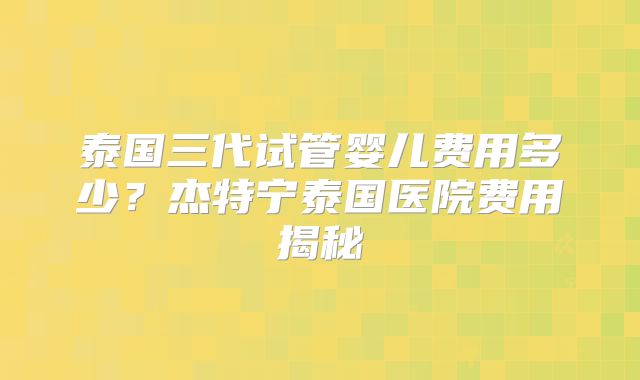 泰国三代试管婴儿费用多少？杰特宁泰国医院费用揭秘