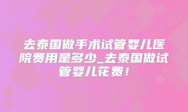 去泰国做手术试管婴儿医院费用是多少_去泰国做试管婴儿花费!