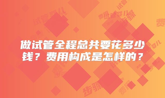 做试管全程总共要花多少钱？费用构成是怎样的？