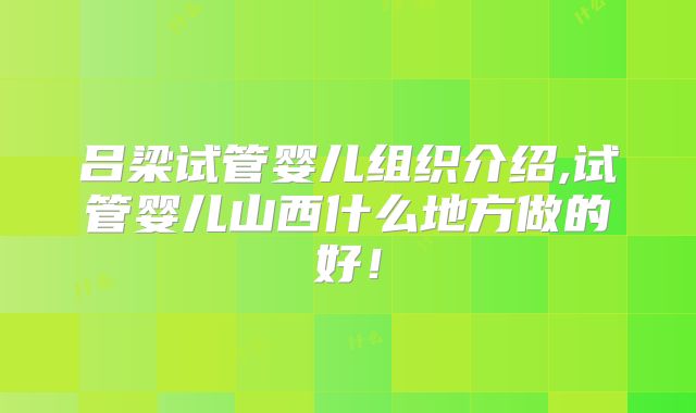 吕梁试管婴儿组织介绍,试管婴儿山西什么地方做的好!