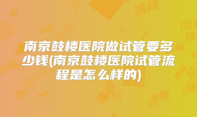 南京鼓楼医院做试管要多少钱(南京鼓楼医院试管流程是怎么样的)