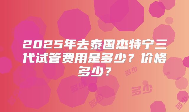 2025年去泰国杰特宁三代试管费用是多少？价格多少？
