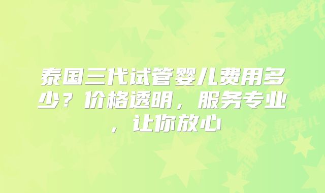 泰国三代试管婴儿费用多少?价格透明,服务专业,让你放心