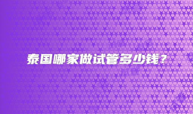 泰国哪家做试管多少钱？