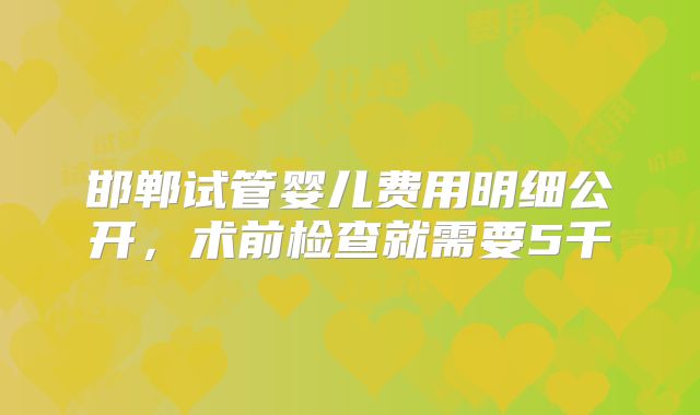 邯郸试管婴儿费用明细公开，术前检查就需要5千