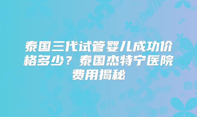 泰国三代试管婴儿成功价格多少？泰国杰特宁医院费用揭秘