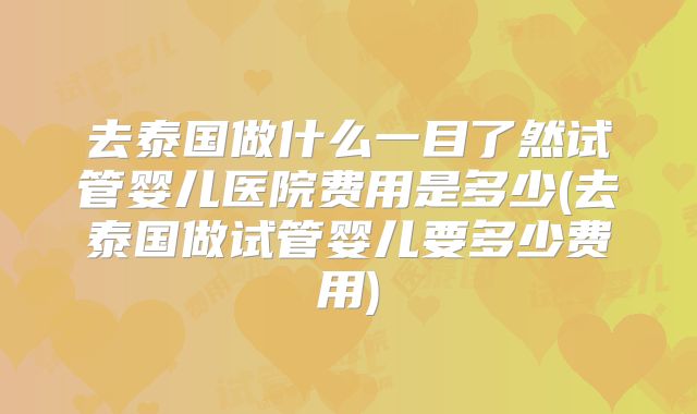 去泰国做什么一目了然试管婴儿医院费用是多少(去泰国做试管婴儿要多少费用)