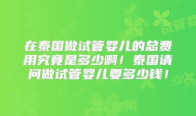 在泰国做试管婴儿的总费用究竟是多少啊！泰国请问做试管婴儿要多少钱！