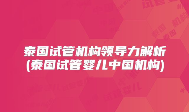 泰国试管机构领导力解析(泰国试管婴儿中国机构)