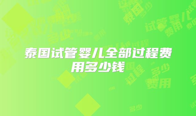 泰国试管婴儿全部过程费用多少钱