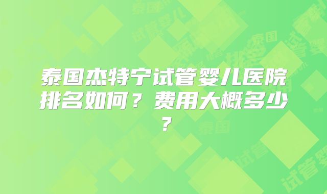泰国杰特宁试管婴儿医院排名如何？费用大概多少？