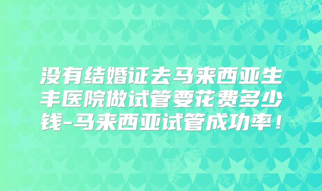 没有结婚证去马来西亚生丰医院做试管要花费多少钱-马来西亚试管成功率！