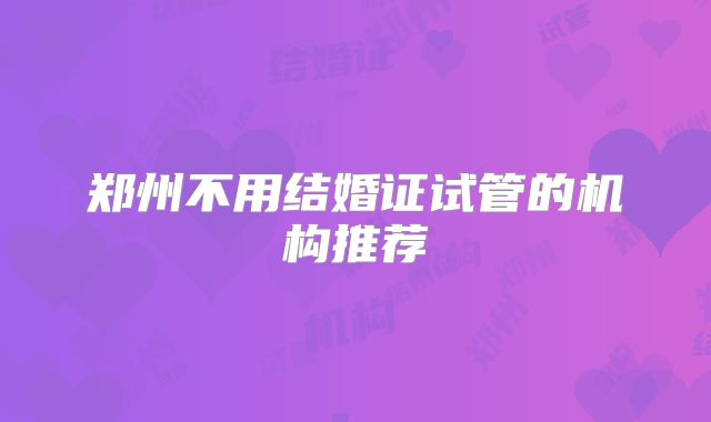 郑州不用结婚证试管的机构推荐