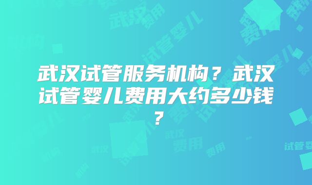 武汉试管服务机构？武汉试管婴儿费用大约多少钱？