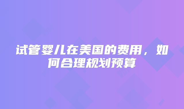 试管婴儿在美国的费用，如何合理规划预算