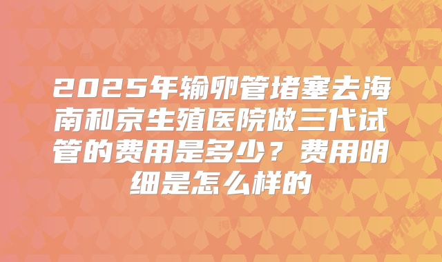 2025年输卵管堵塞去海南和京生殖医院做三代试管的费用是多少？费用明细是怎么样的