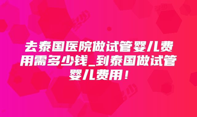 去泰国医院做试管婴儿费用需多少钱_到泰国做试管婴儿费用！