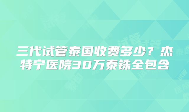 三代试管泰国收费多少？杰特宁医院30万泰铢全包含