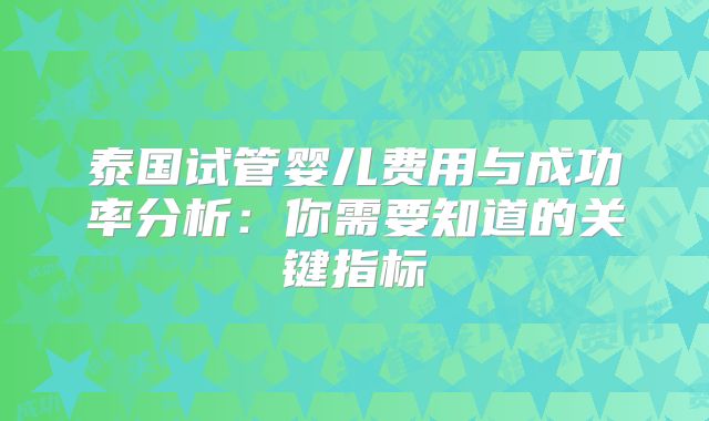 泰国试管婴儿费用与成功率分析：你需要知道的关键指标