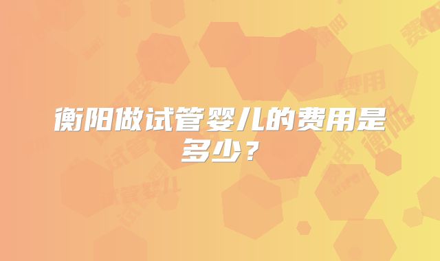 衡阳做试管婴儿的费用是多少？