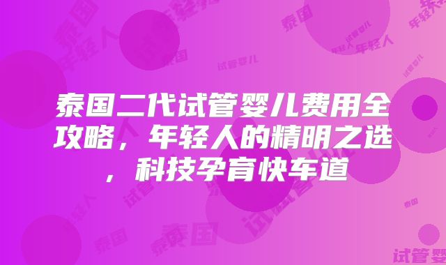 泰国二代试管婴儿费用全攻略，年轻人的精明之选，科技孕育快车道