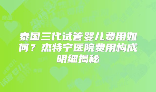 泰国三代试管婴儿费用如何？杰特宁医院费用构成明细揭秘