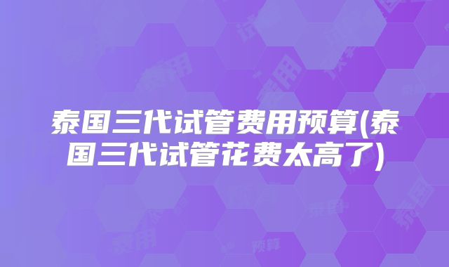 泰国三代试管费用预算(泰国三代试管花费太高了)