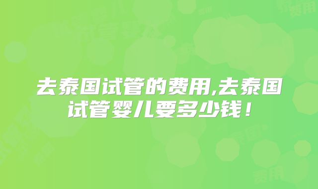 去泰国试管的费用,去泰国试管婴儿要多少钱！