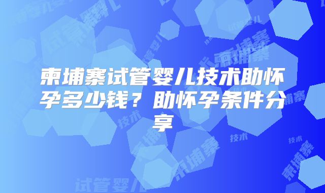 柬埔寨试管婴儿技术助怀孕多少钱?助怀孕条件分享