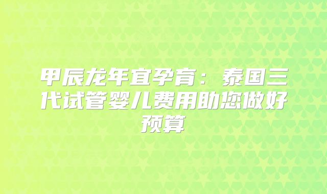 甲辰龙年宜孕育：泰国三代试管婴儿费用助您做好预算