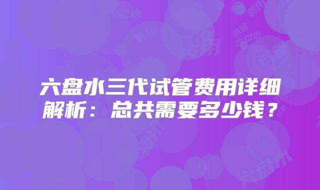 六盘水三代试管费用详细解析:总共需要多少钱?