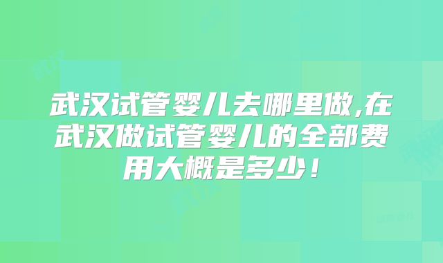 武汉试管婴儿去哪里做,在武汉做试管婴儿的全部费用大概是多少!