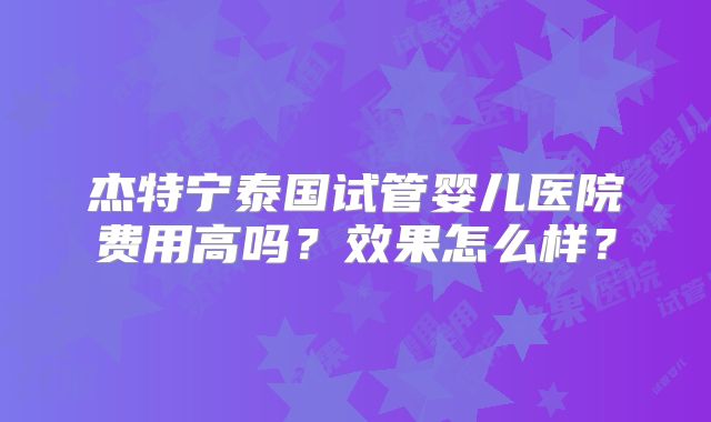 杰特宁泰国试管婴儿医院费用高吗？效果怎么样？