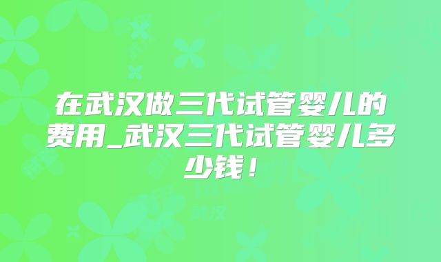 在武汉做三代试管婴儿的费用_武汉三代试管婴儿多少钱!