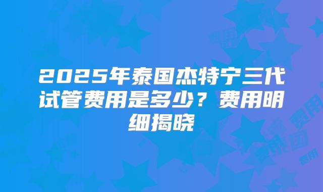 2025年泰国杰特宁三代试管费用是多少？费用明细揭晓