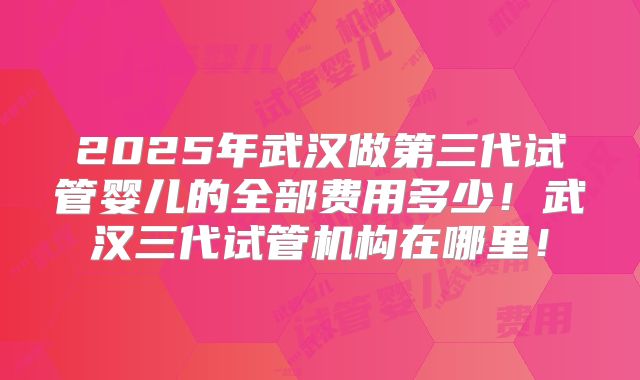 2025年武汉做第三代试管婴儿的全部费用多少！武汉三代试管机构在哪里！