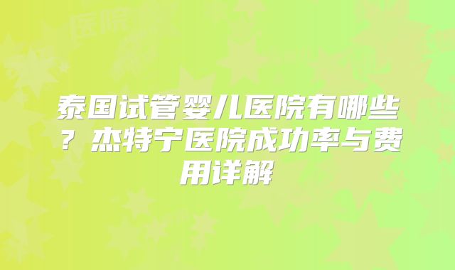 泰国试管婴儿医院有哪些？杰特宁医院成功率与费用详解