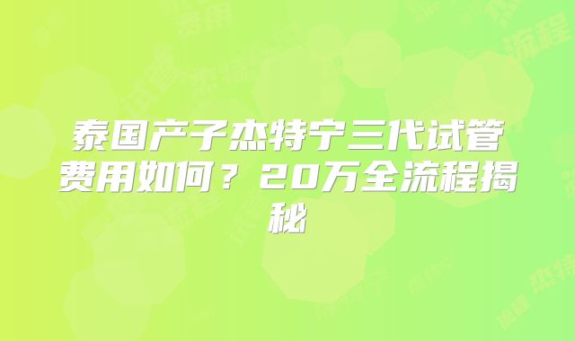 泰国产子杰特宁三代试管费用如何？20万全流程揭秘