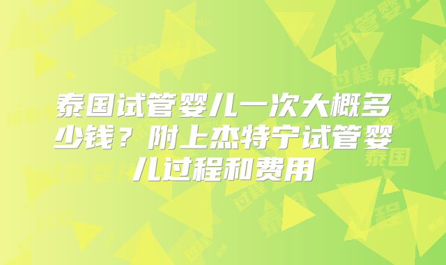 泰国试管婴儿一次大概多少钱?附上杰特宁试管婴儿过程和费用