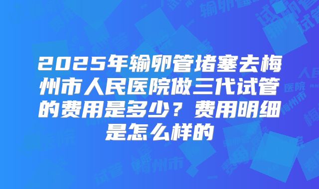 2025年输卵管堵塞去梅州市人民医院做三代试管的费用是多少?费用明细是怎么样的