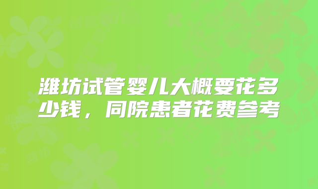 潍坊试管婴儿大概要花多少钱,同院患者花费参考